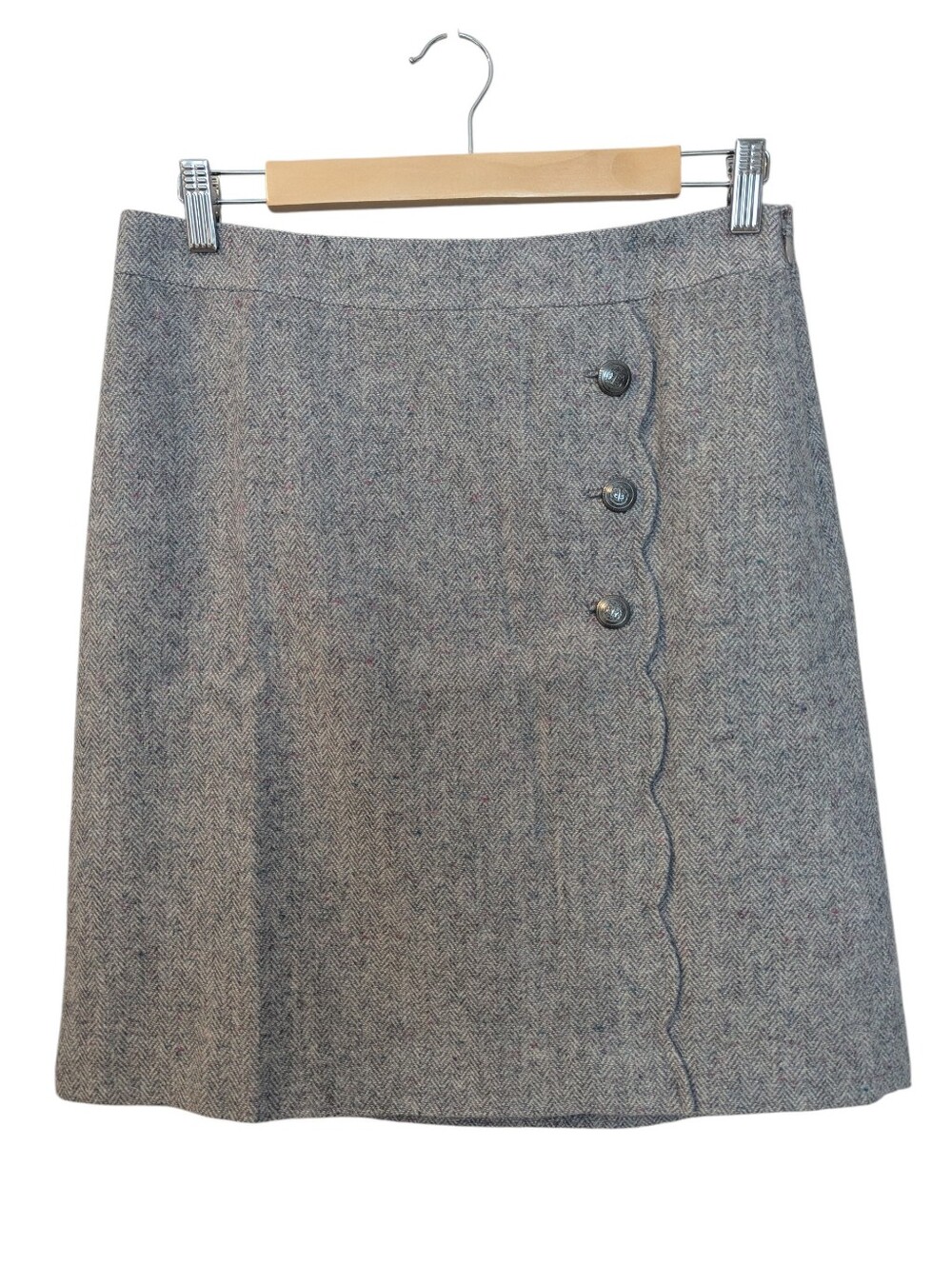 TALBOTS Classic Gray Wool Blend Herringbone Button-Accent Mini Skirt Size 6